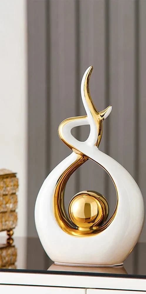 Abstract Ceramic Sculpture - Modern Luxe with Gold Accents, Decorative Art Piece for Living Room & Office 10