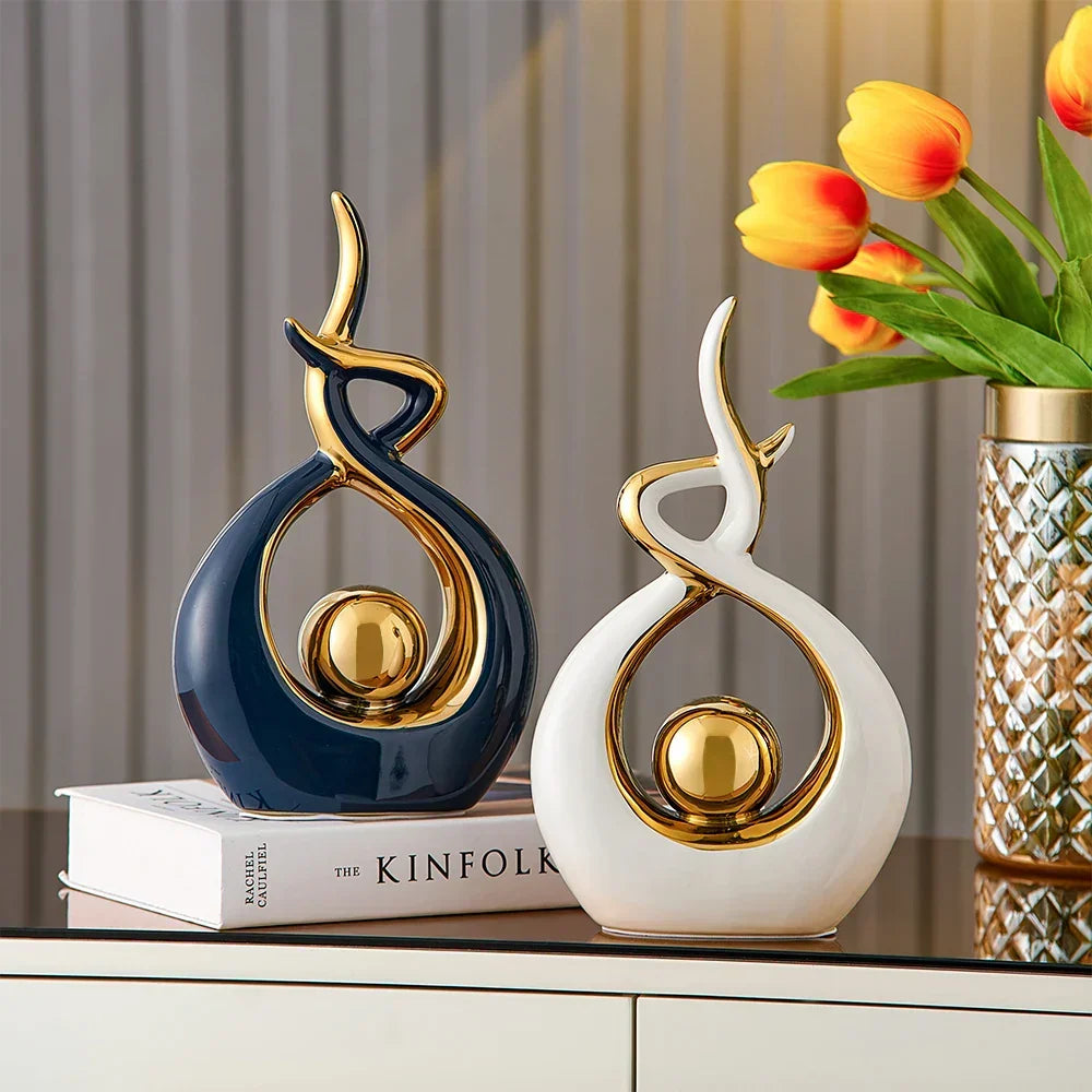 Abstract Ceramic Sculpture - Modern Luxe with Gold Accents, Decorative Art Piece for Living Room & Office 4
