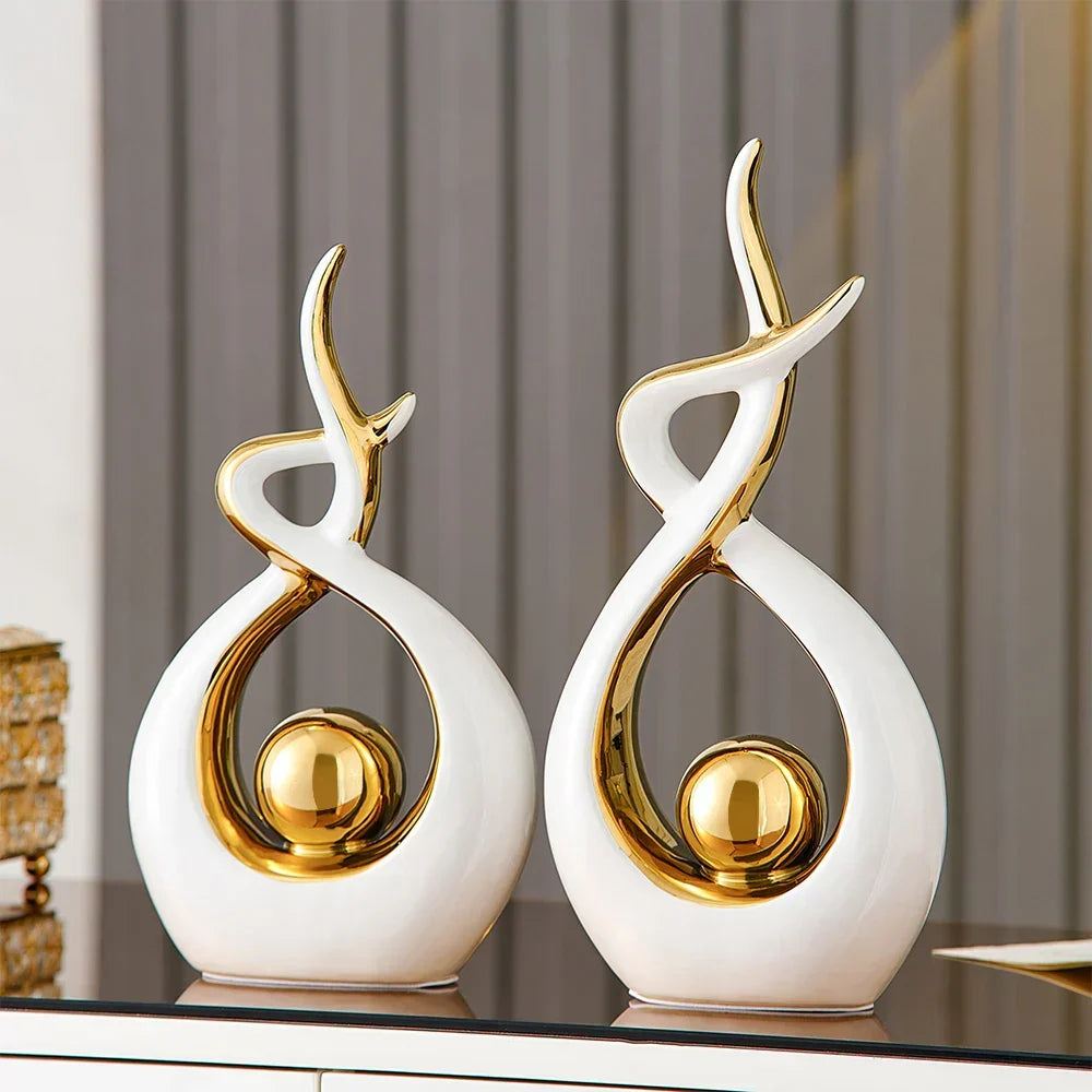 Abstract Ceramic Sculpture - Modern Luxe with Gold Accents, Decorative Art Piece for Living Room & Office 5
