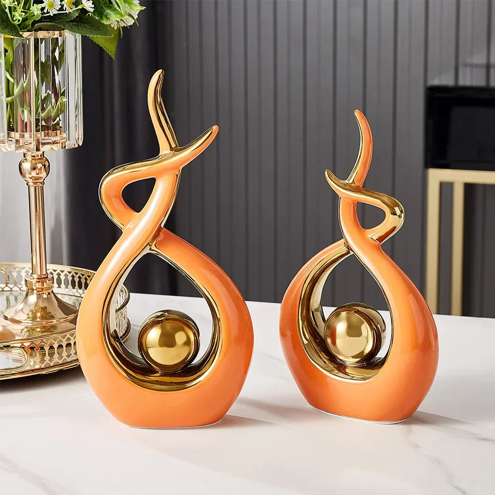 Abstract Ceramic Sculpture - Modern Luxe with Gold Accents, Decorative Art Piece for Living Room & Office 6