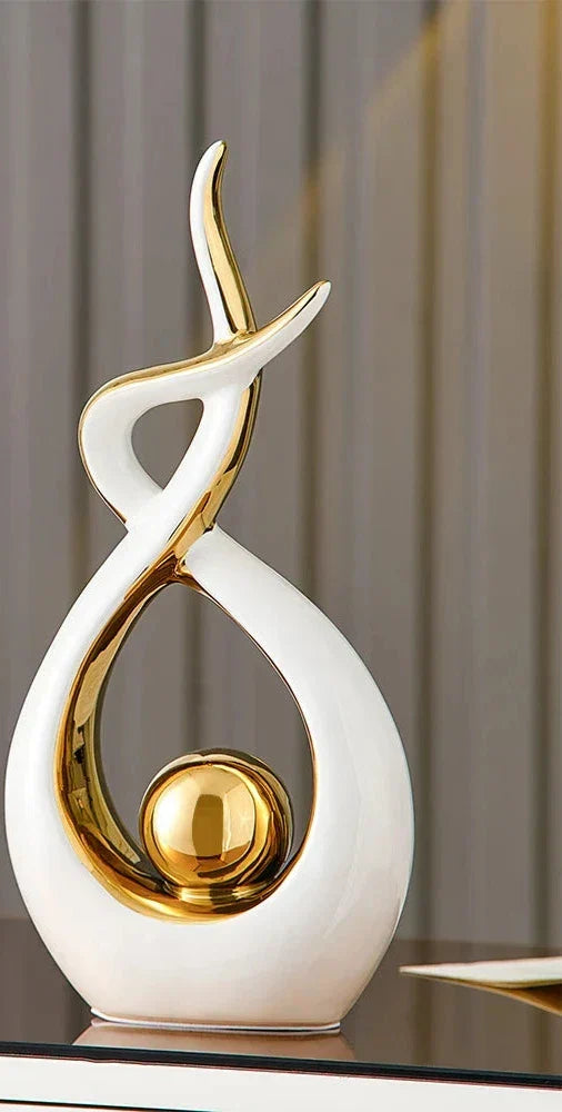 Abstract Ceramic Sculpture - Modern Luxe with Gold Accents, Decorative Art Piece for Living Room & Office 9
