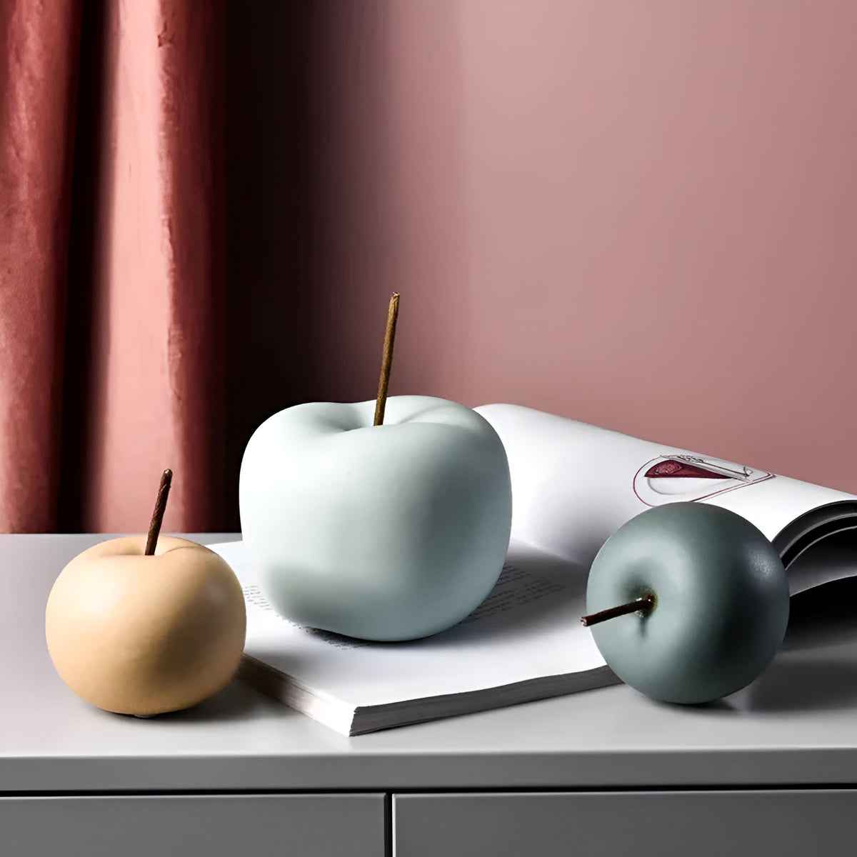 Artis Apple Ornament - Handcrafted Ceramic, Pastel Hues 4
