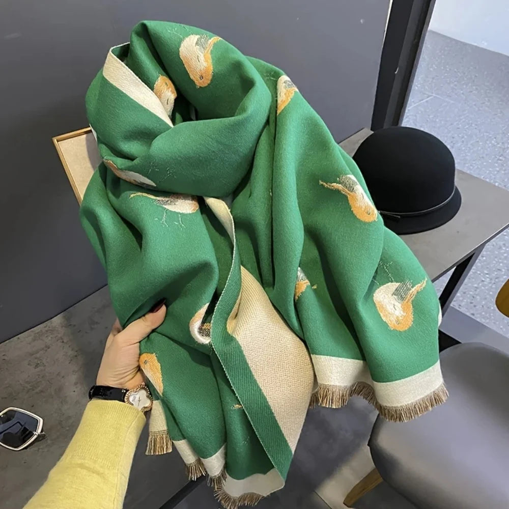 Aveline Jacquard Shawl Wrap - Breathable Microfiber, Bird Pattern 0
