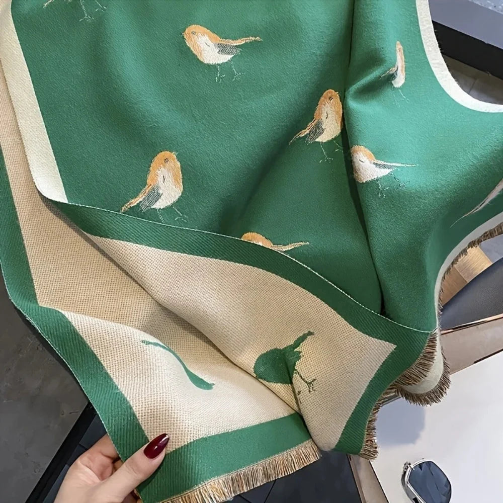 Aveline Jacquard Shawl Wrap - Breathable Microfiber, Bird Pattern 2