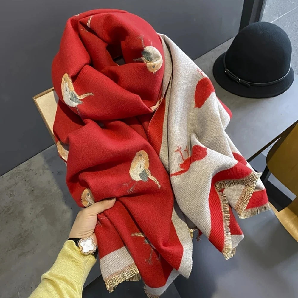 Aveline Jacquard Shawl Wrap - Breathable Microfiber, Bird Pattern 3
