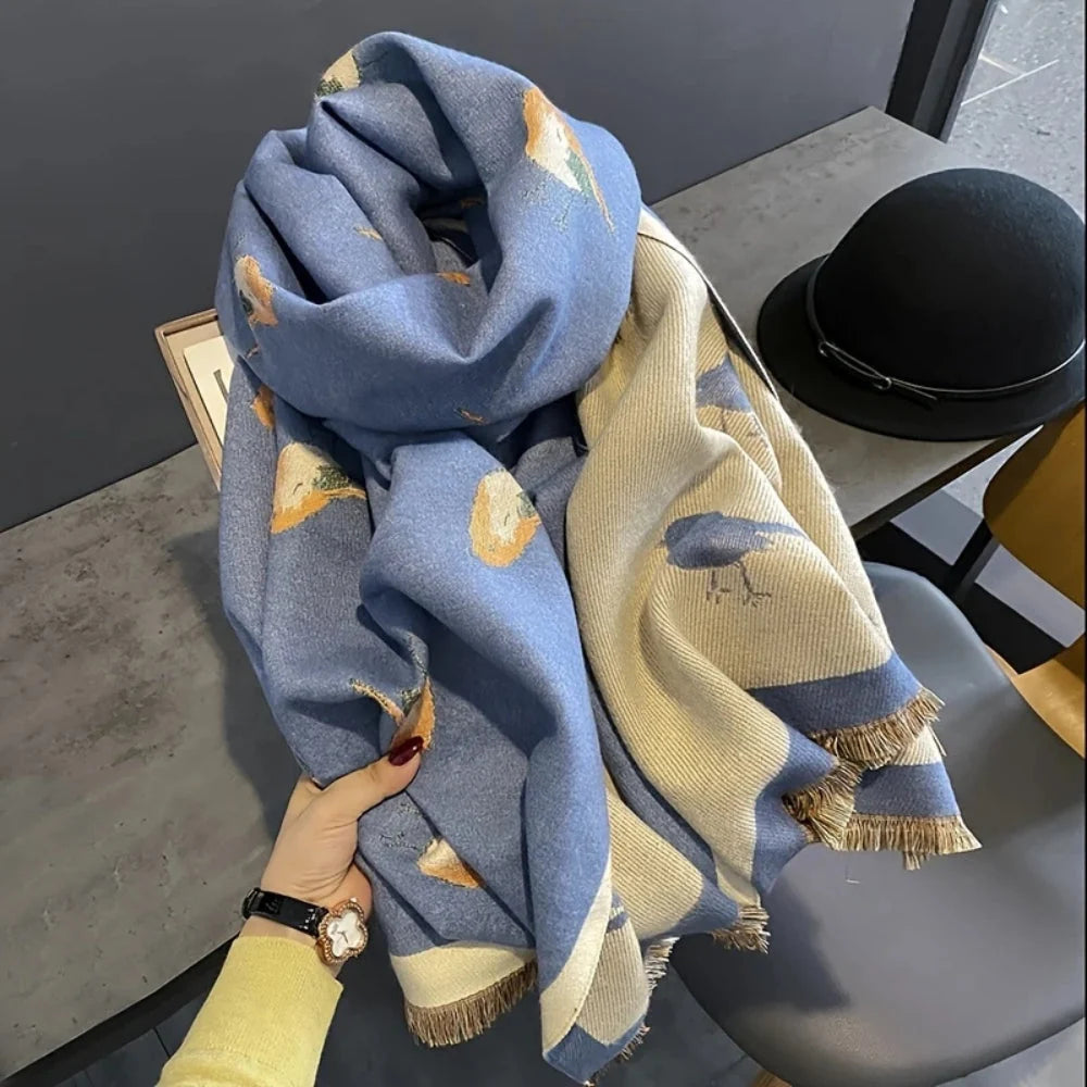 Aveline Jacquard Shawl Wrap - Breathable Microfiber, Bird Pattern 6