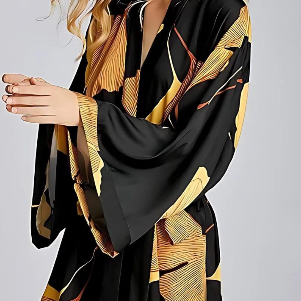 Bamboo Bathrobe - Lightweight Polyester, Ginkgo Leaf Print 4