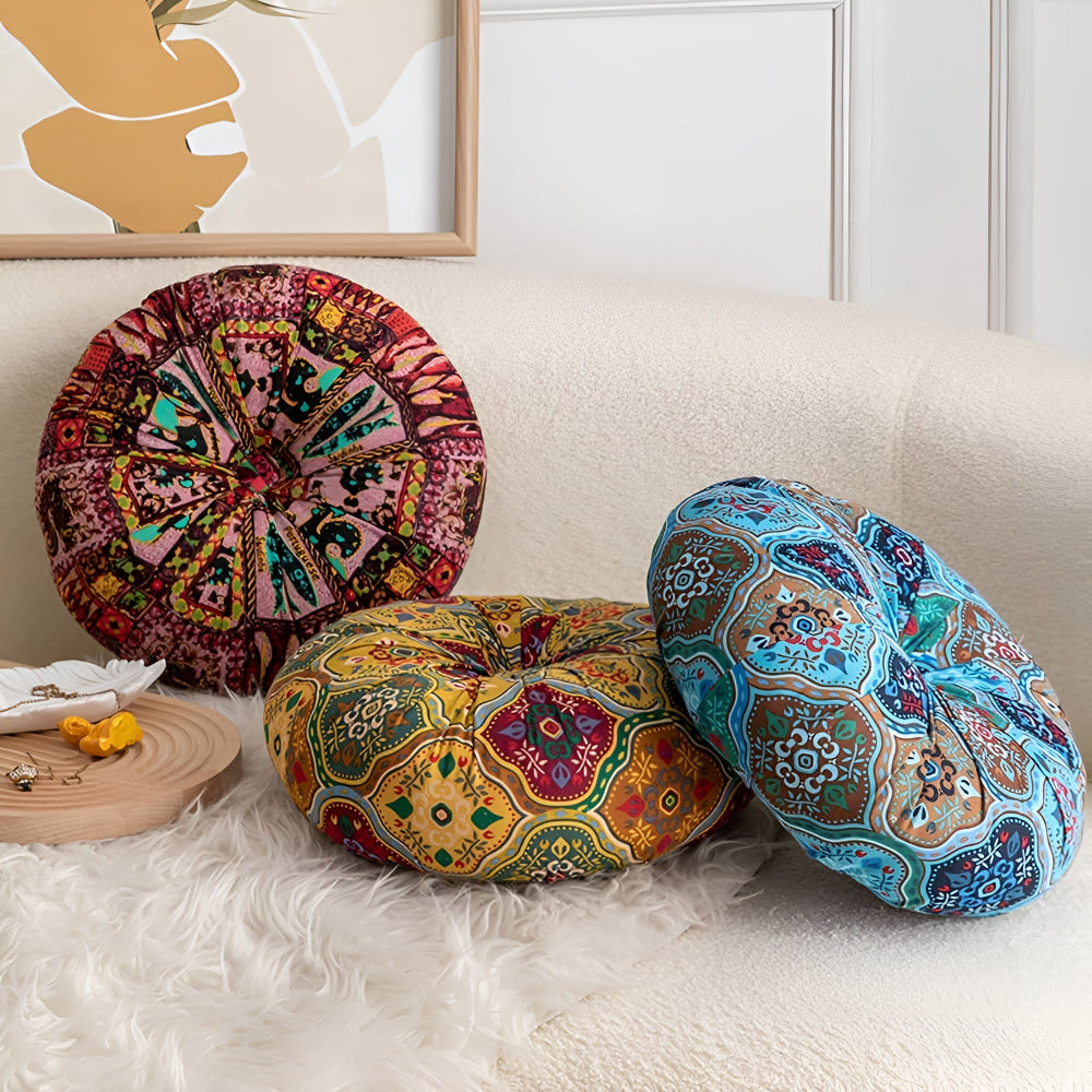 Bohara Round Cushion - Soft Microfiber, Vibrant Tribal Design 2