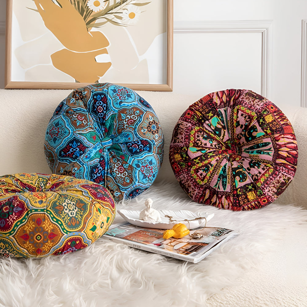 Bohara Round Cushion - Soft Microfiber, Vibrant Tribal Design 3