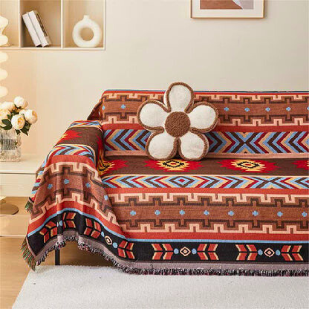 Breeze Sofa Cover - Breathable Polyester-Cotton Blend, Boho Geometric Design 0