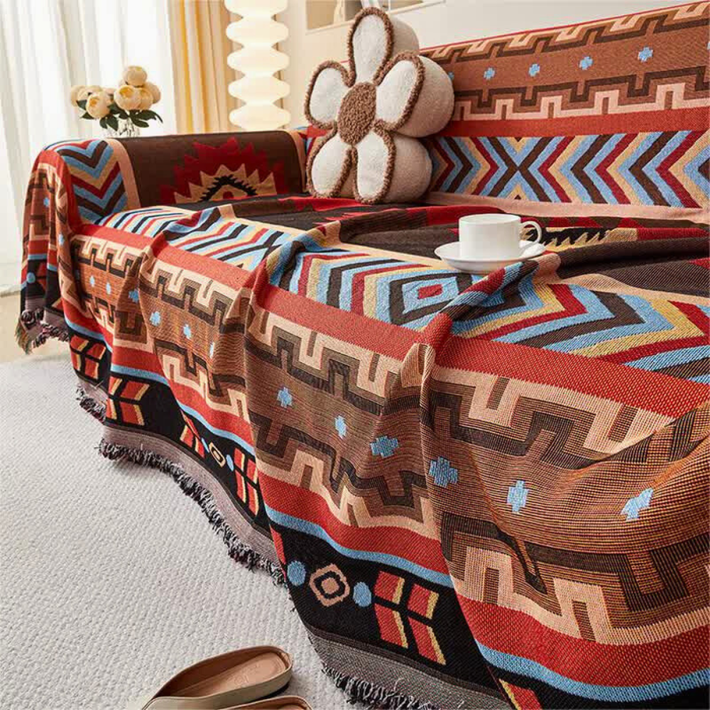 Breeze Sofa Cover - Breathable Polyester-Cotton Blend, Boho Geometric Design 1