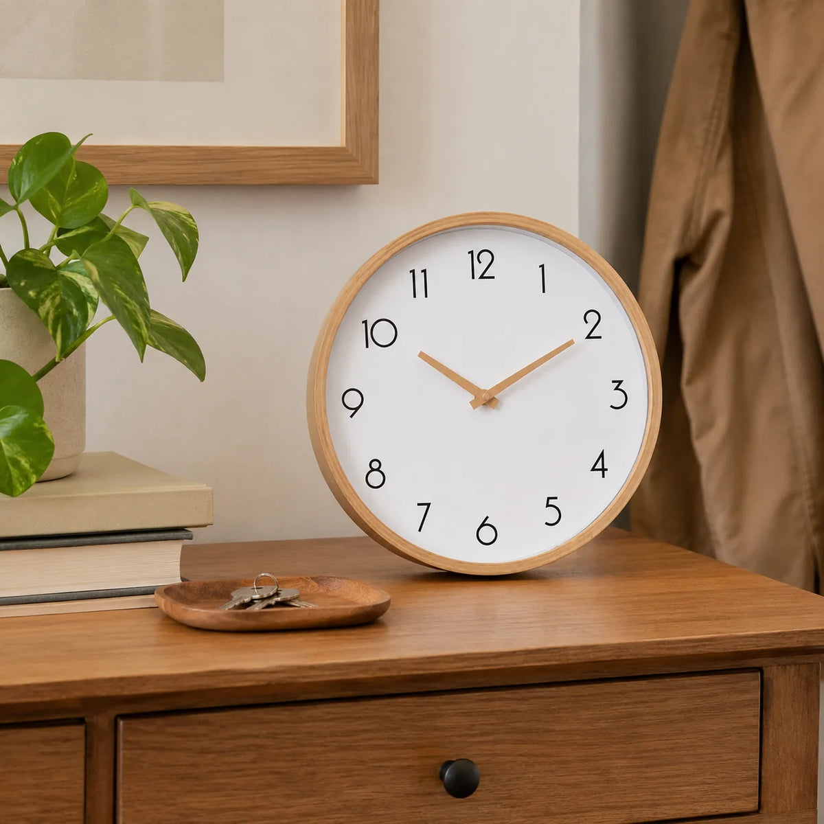 Caden Large Wall Clock - Wood-Grain Frame, Modern Minimalist Design 1