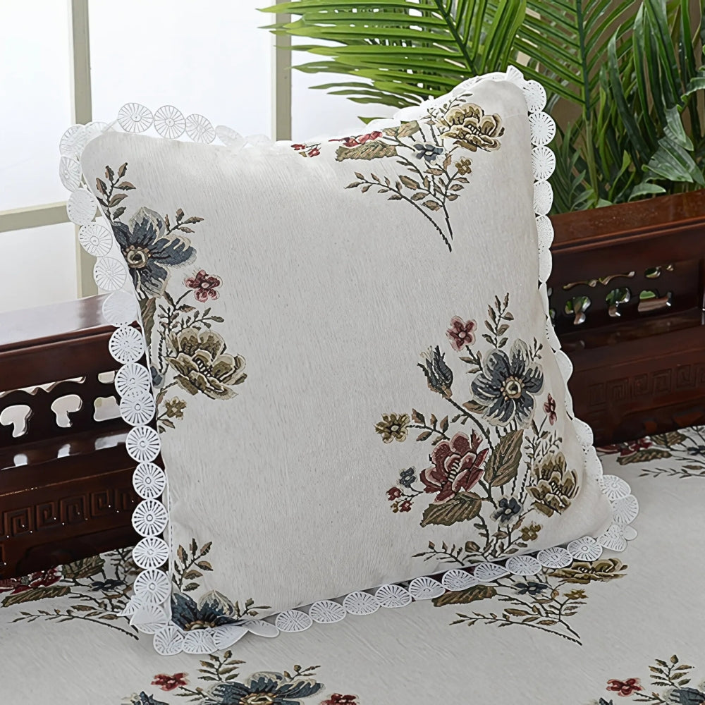 Cameron Cushion Cover - Chenille Jacquard, Elegant Floral Design for Sofa & Couch 7