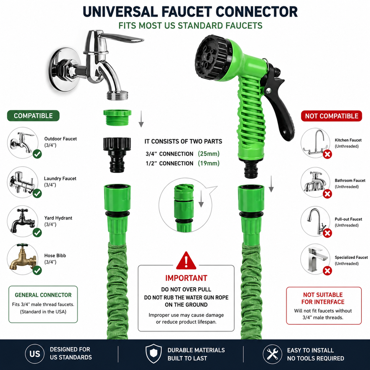 FlexFlow Hose - Expandable Garden Hose - Compact Style - Kink Free