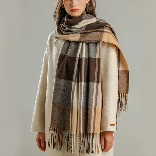 Checked Scarf - Soft Fabric, Warm, 90x90 cm, Classic Pattern for Women, Autumn & Winter Fashion 1