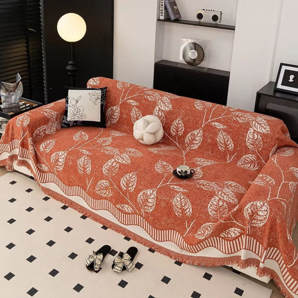 Cleo Sofa Cover - Chenille Leaf Pattern, Machine Washable, Anti-Slip 0