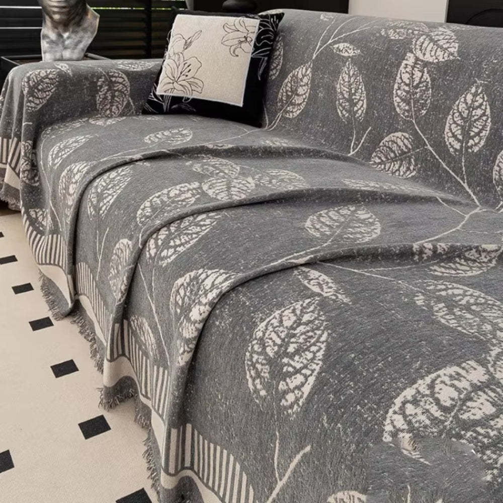 Cleo Sofa Cover - Chenille Leaf Pattern, Machine Washable, Anti-Slip 1
