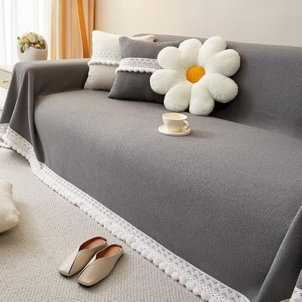 Cleo Sofa Cover - Chenille with Lace Edge, Non-Slip Protection 5