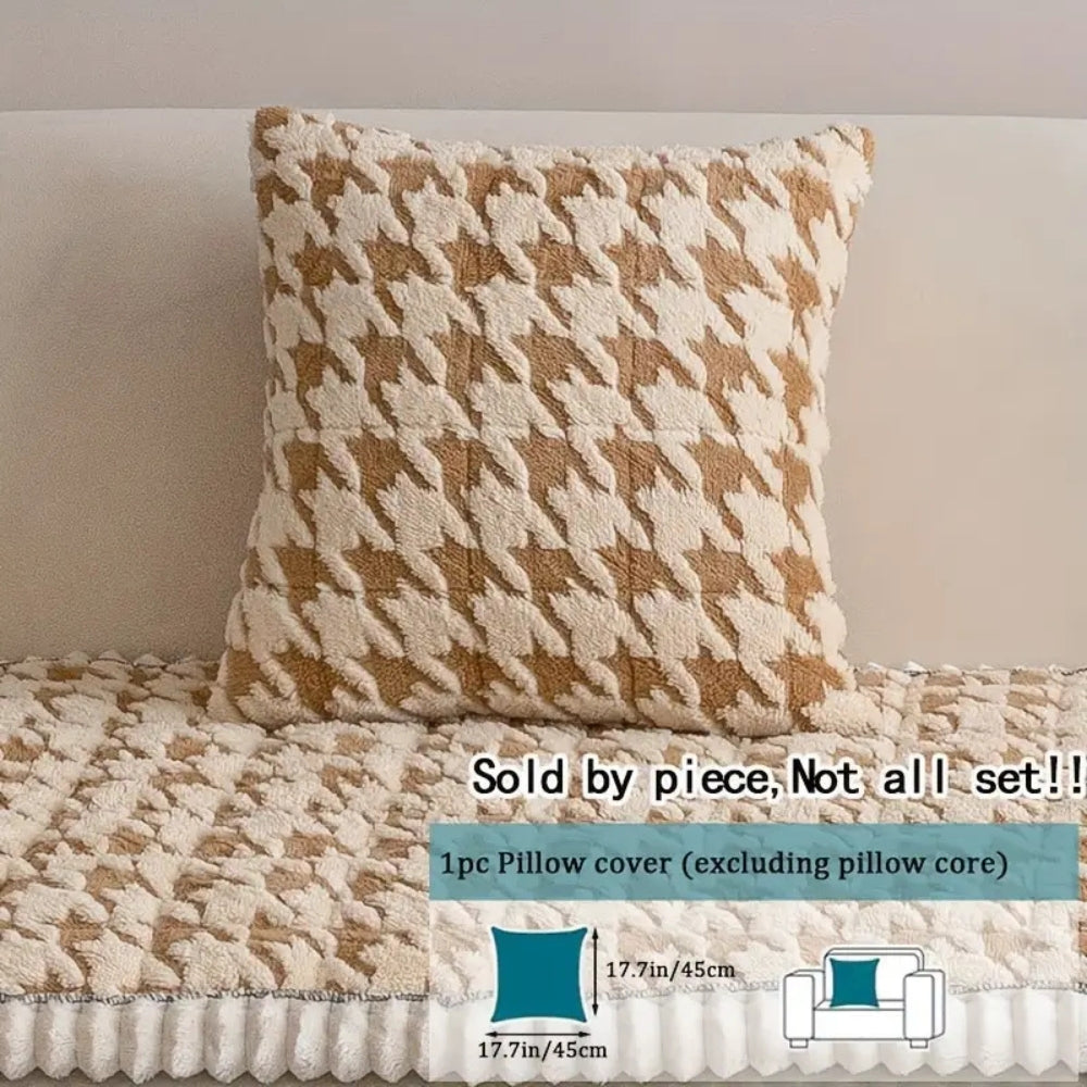 Cleo Sofa Cover - Plush Microfiber Houndstooth with Ruffle Trim 10