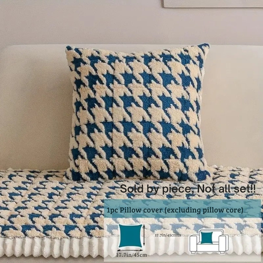 Cleo Sofa Cover - Plush Microfiber Houndstooth with Ruffle Trim 4