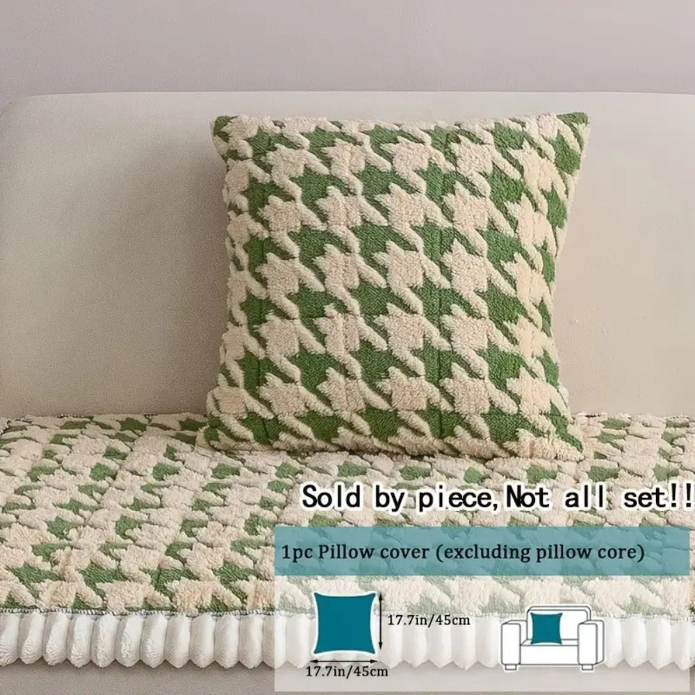 Cleo Sofa Cover - Plush Microfiber Houndstooth with Ruffle Trim 9