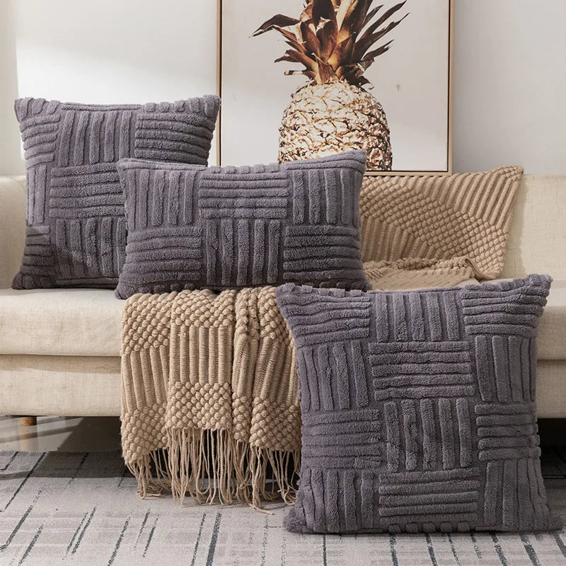 Couch Cushion Cover Plush Fleece - Geometric Braided Pattern, Lumbar Size for Sofa & Bed 3