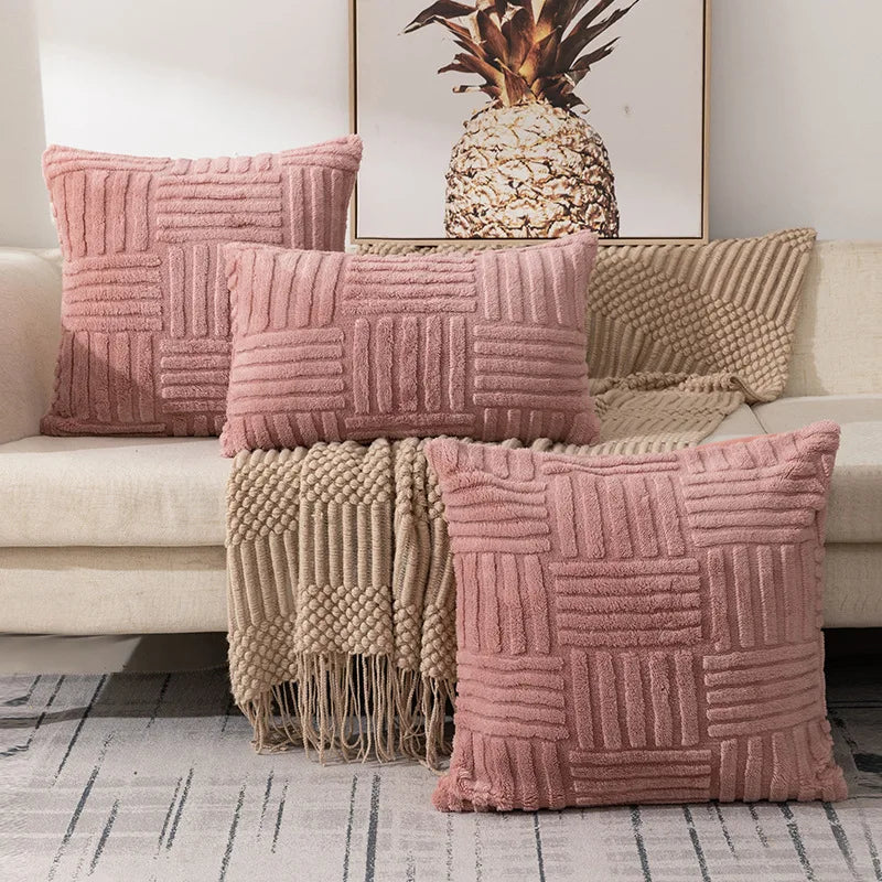 Couch Cushion Cover Plush Fleece - Geometric Braided Pattern, Lumbar Size for Sofa & Bed 4