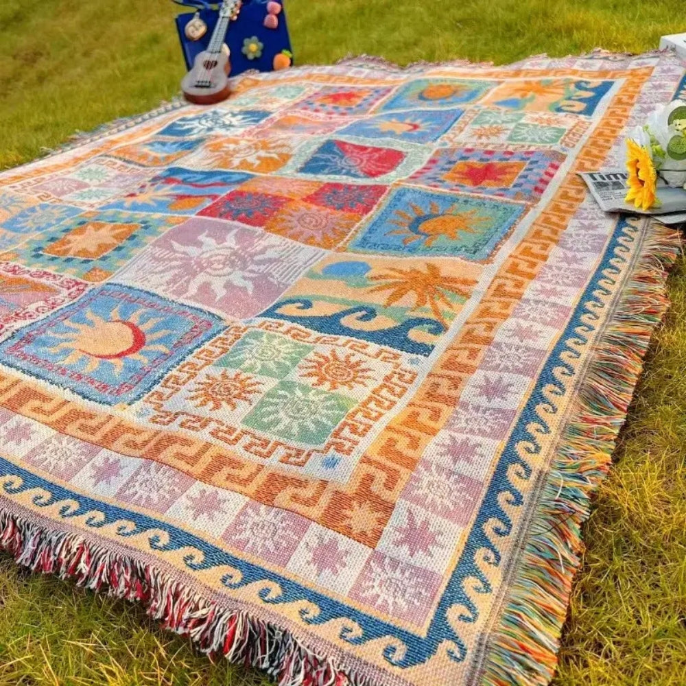 SolaraWeave Blanket - Picnic Blanket - Boho Style - Outdoor Comfort