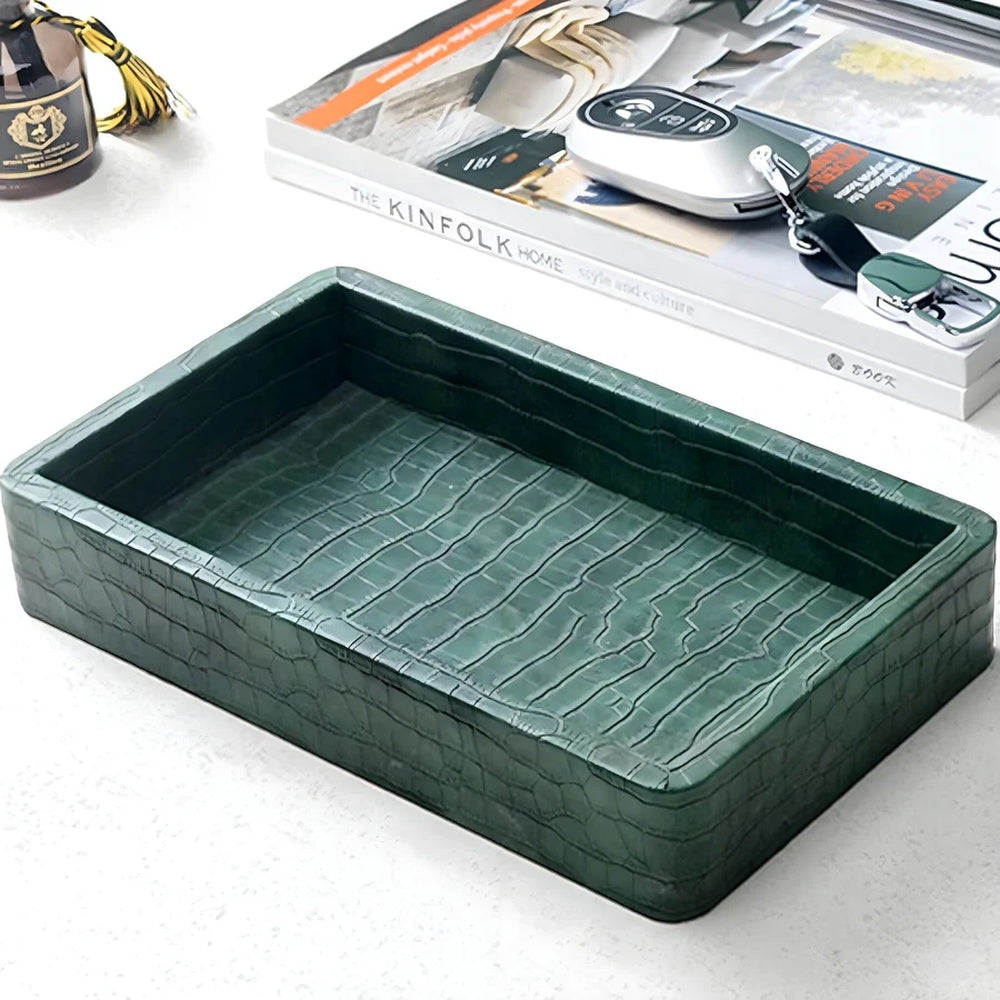 Creston Desk Organiser Tray - Croc-Textured Wood, Elegant Storage for Jewelry and Essentials 2