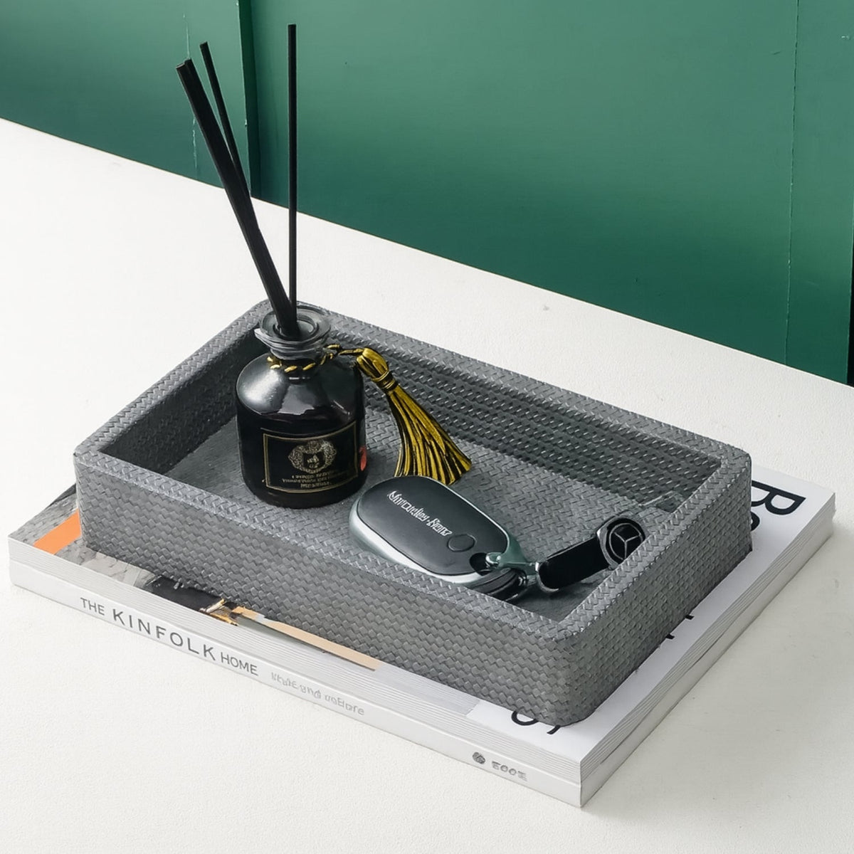 Creston Desk Organiser Tray - Croc-Textured Wood, Elegant Storage for Jewelry and Essentials 4