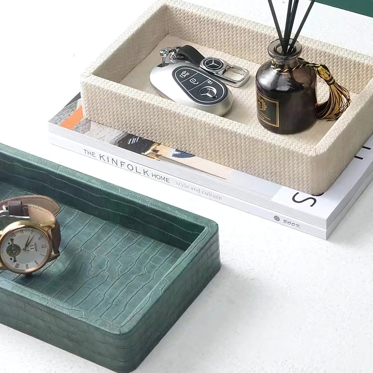 Creston Desk Organiser Tray - Croc-Textured Wood, Elegant Storage for Jewelry and Essentials 7