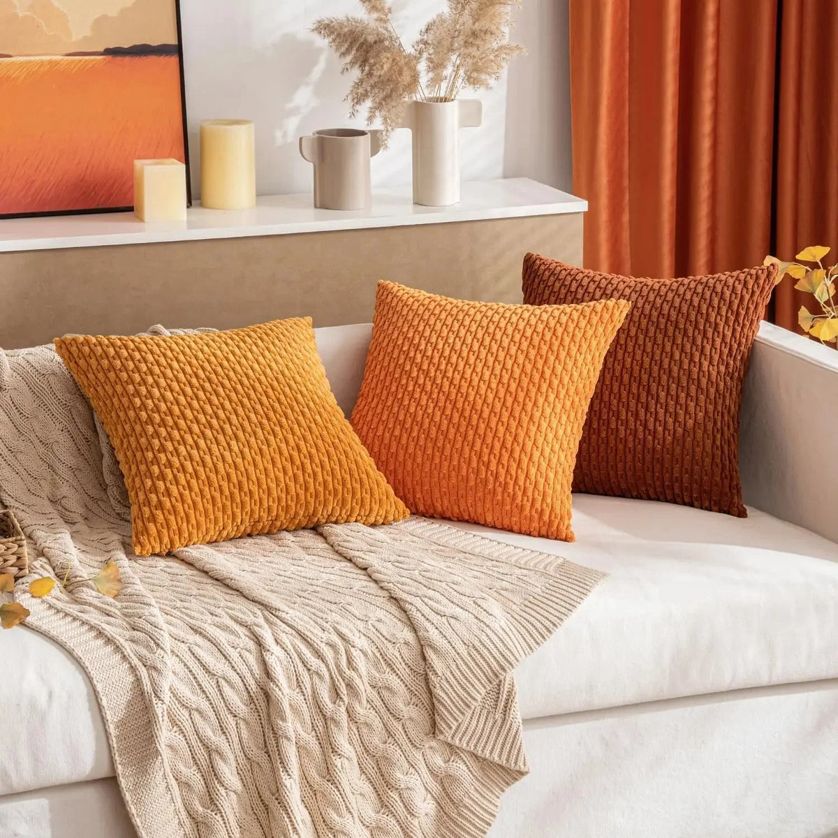 Decorative Throw Pillow - Soft Ribbed Velvet Couch Pillow with Raised Texture for Sofa and Bed 5