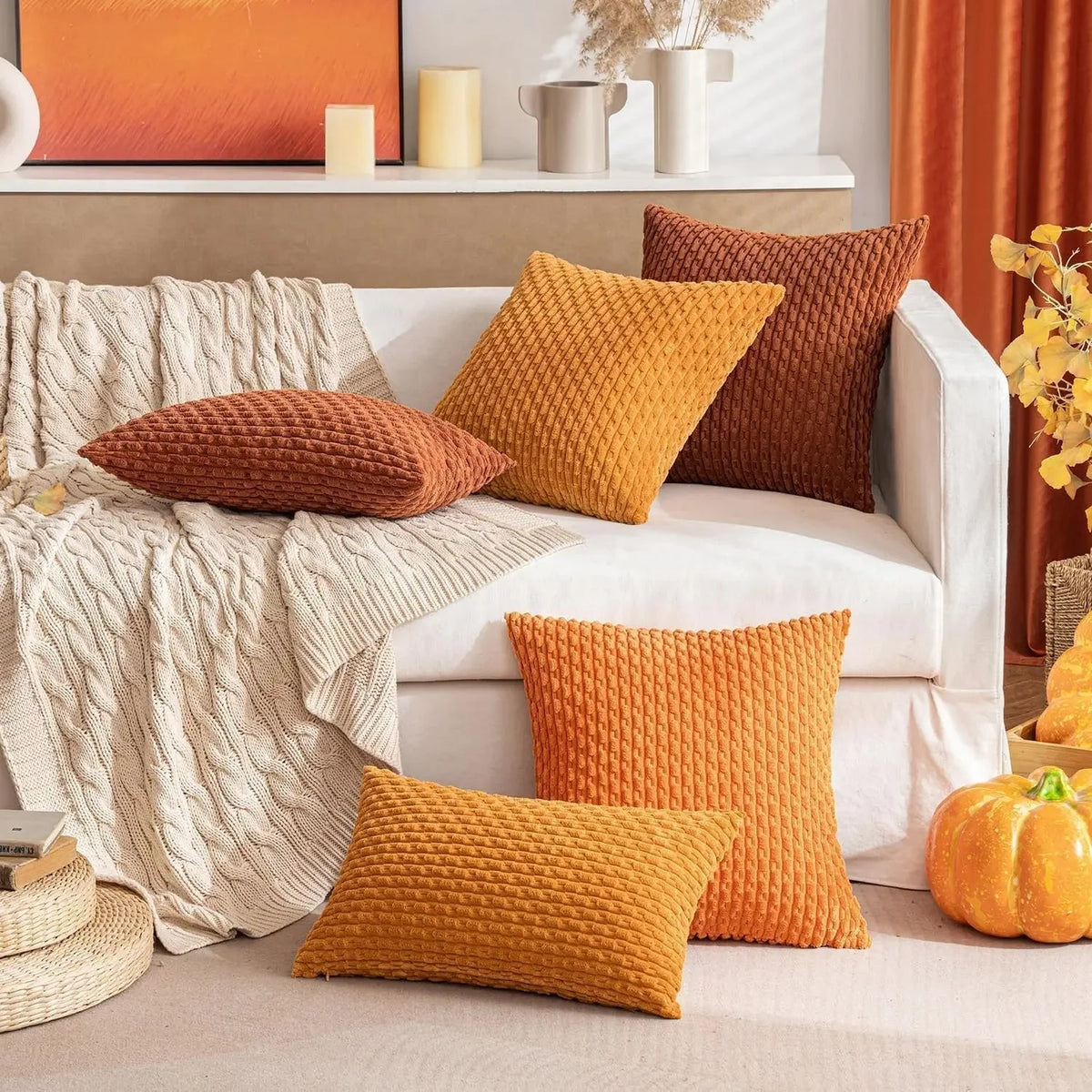 Decorative Throw Pillow - Soft Ribbed Velvet Couch Pillow with Raised Texture for Sofa and Bed 6