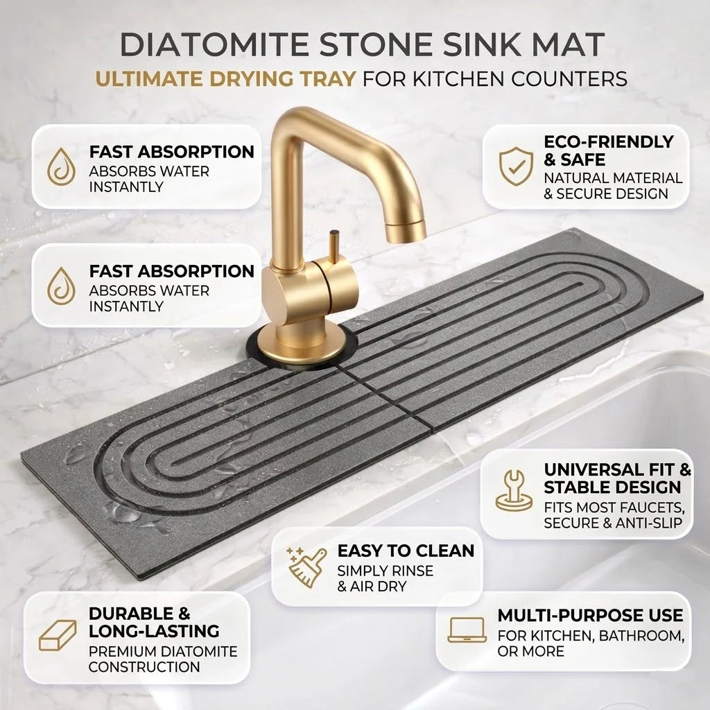 Diora Sink Protector Mat - Natural Diatomite Stone, Fast Drying Kitchen Sink Mat 2