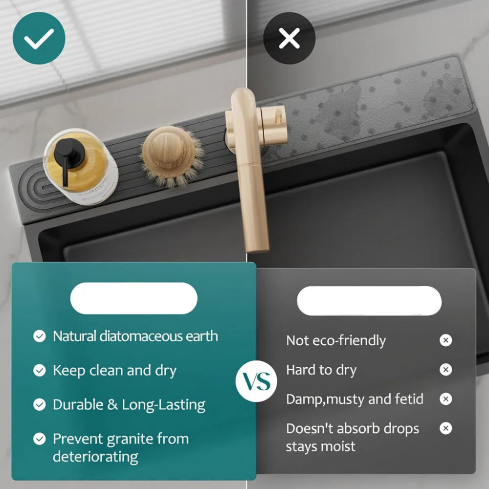 Diora Sink Protector Mat - Natural Diatomite Stone, Fast Drying Kitchen Sink Mat 8