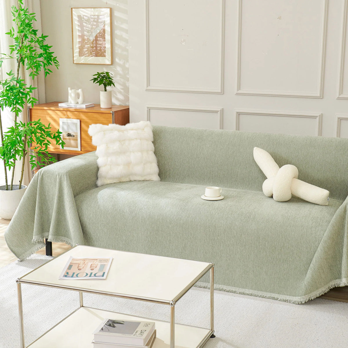 Durable Washable Sofa Cover - Modern Boho Style, Cream, Fits Sectional & Couch, Various Sizes 2