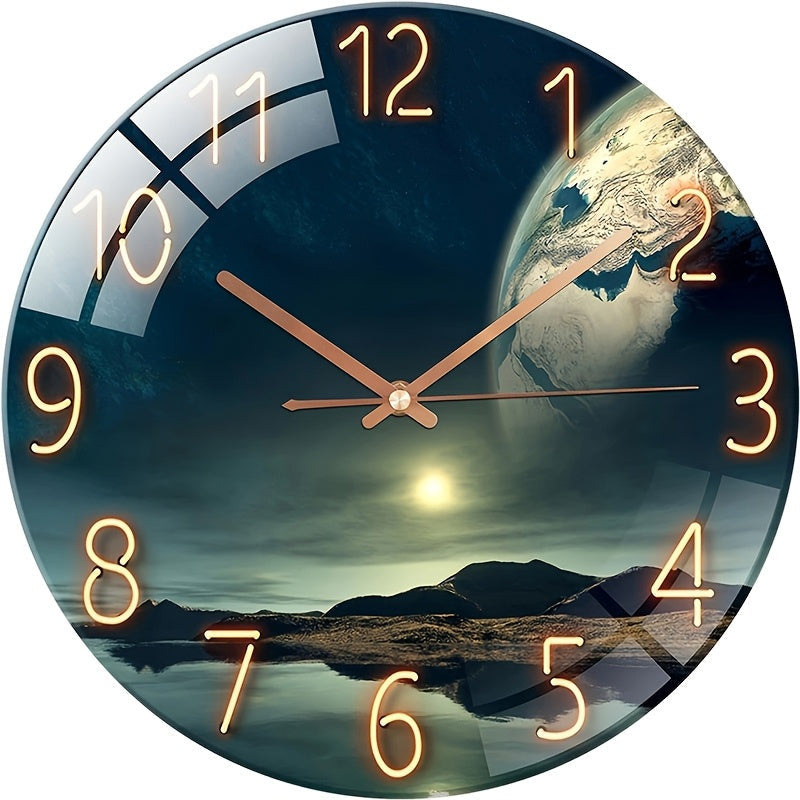 Elios Modern Wall Clock - Tempered Glass, Earth Landscape Design 0