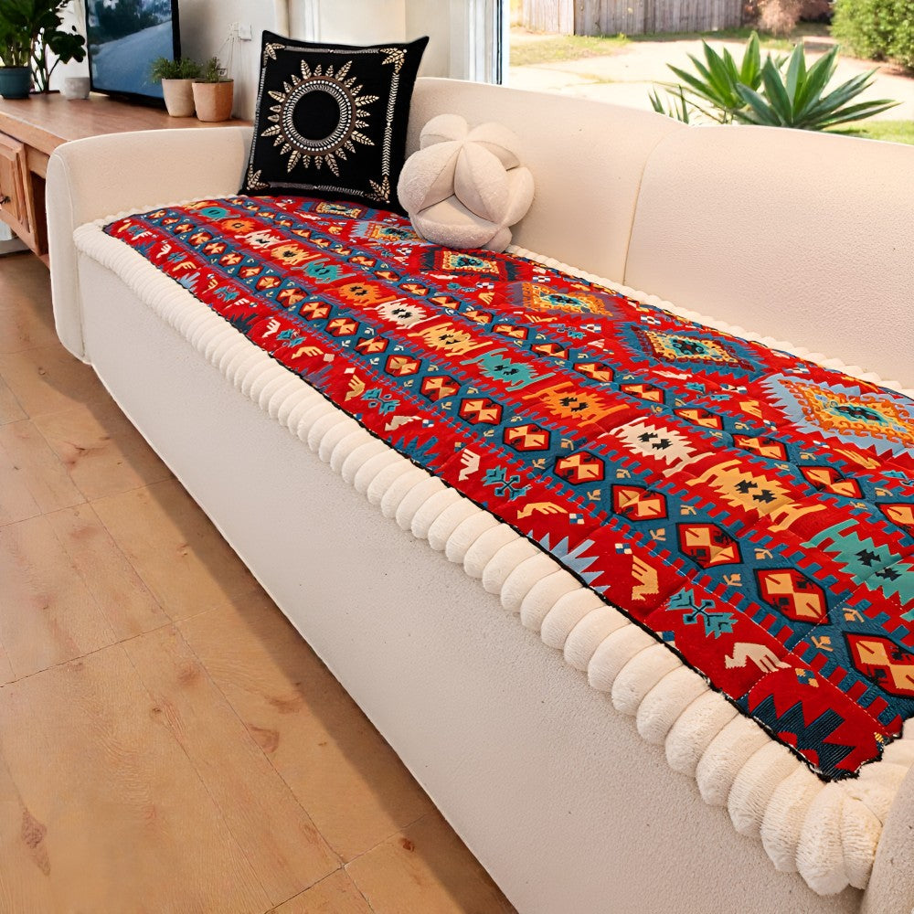 Elysian Couch Cover - Quilted Microfiber, Ethnic Design, Non-Slip 0