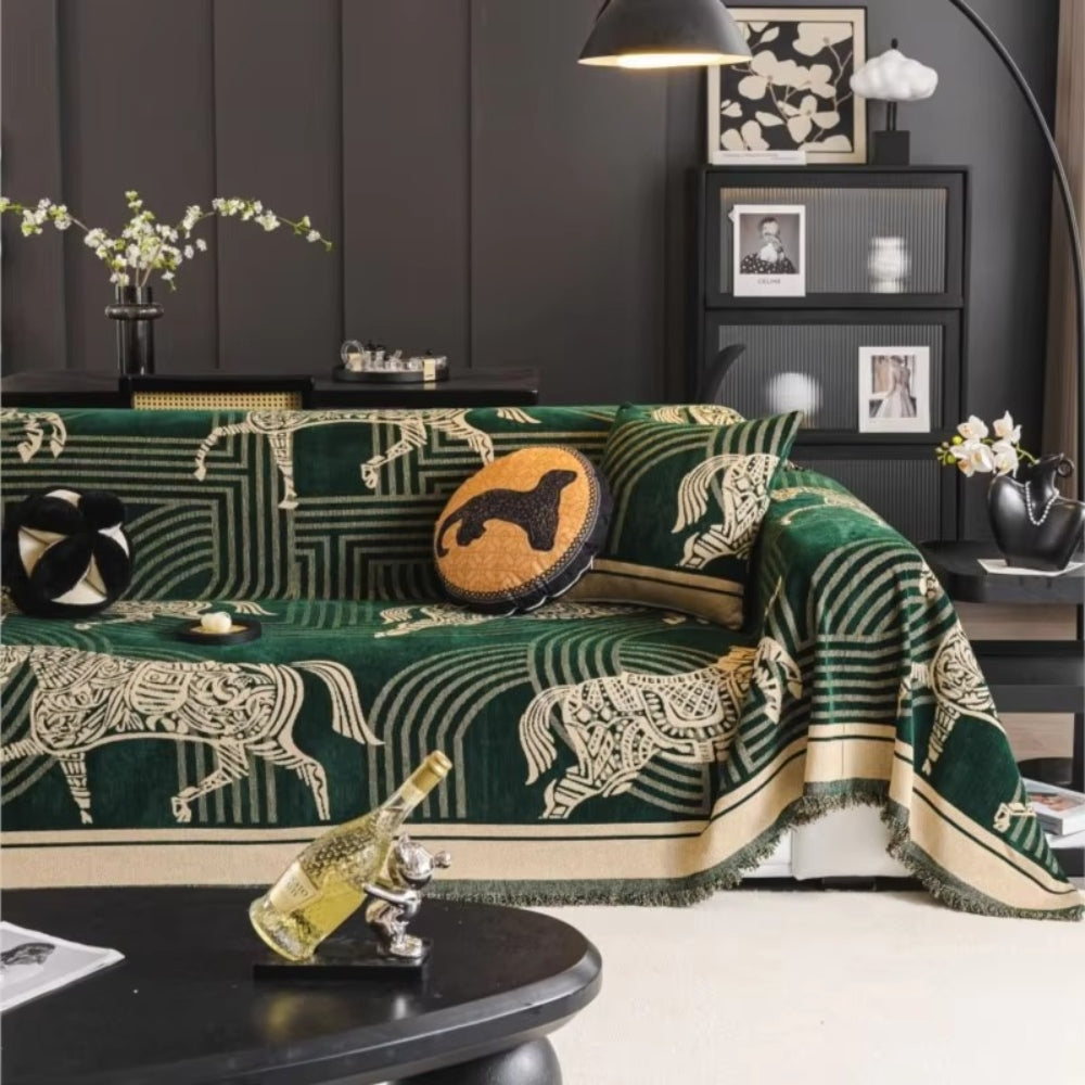 Gallora Sofa Cover - Chenille, Horse Print All-Season Slipcover 0