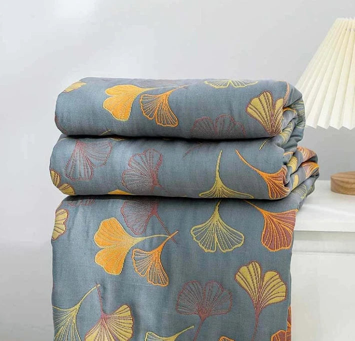 Glimmer Throw Blanket - Reversible Cotton, Ginkgo Leaf Pattern 0