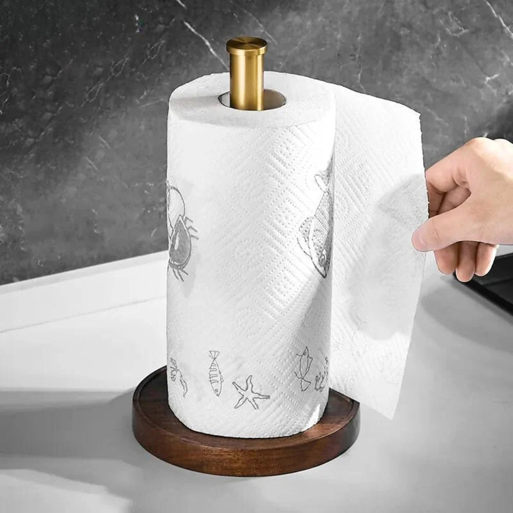 Handmade Walnut Paper Towel Holder - Solid Wood with Stainless Steel Base, 31 cm Tall 0