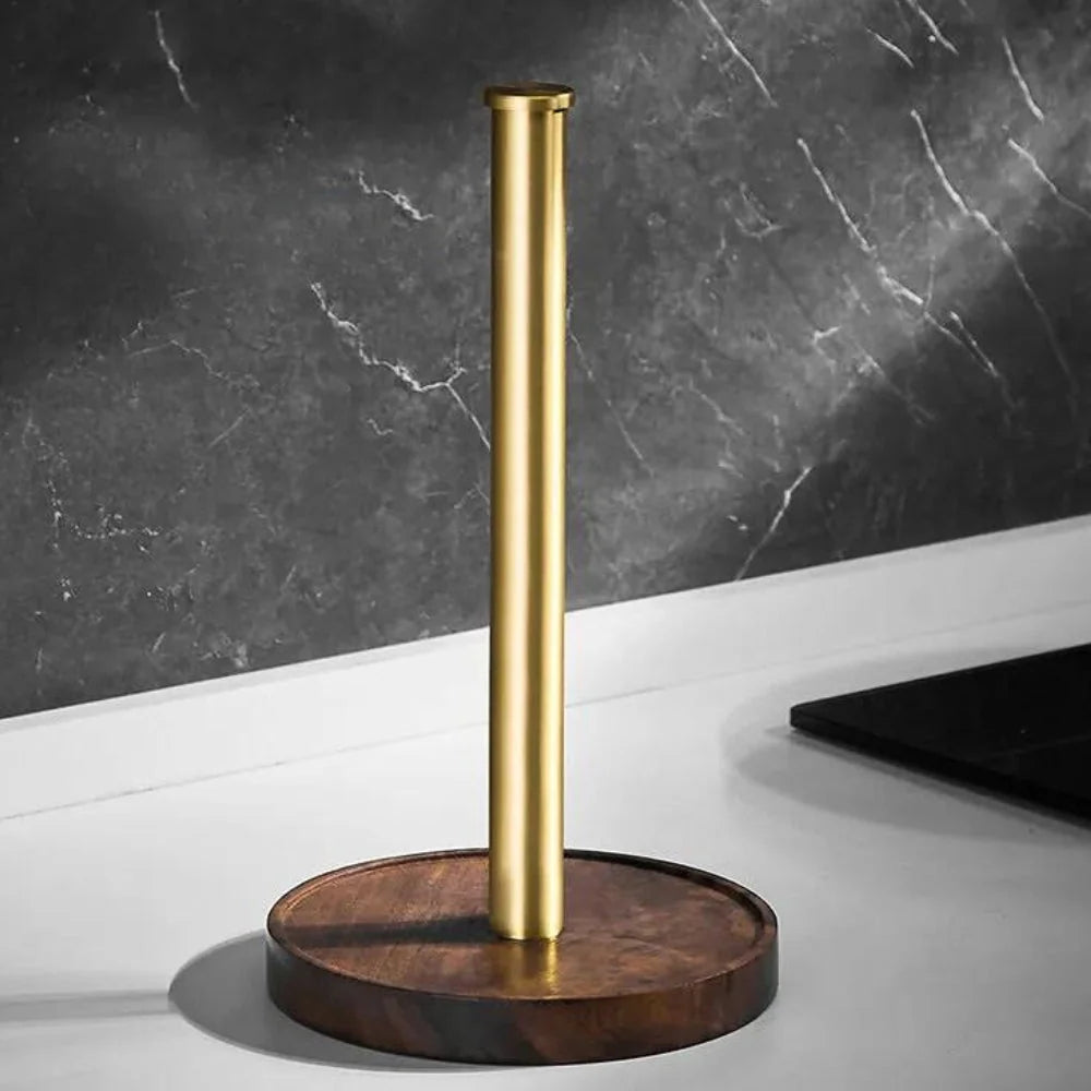 Handmade Walnut Paper Towel Holder - Solid Wood with Stainless Steel Base, 31 cm Tall 1