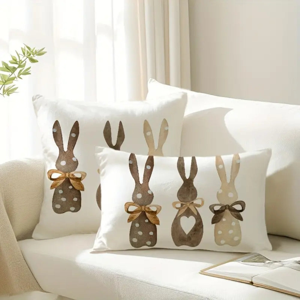Hemp Bunny Cushion Cover - Eco-Friendly, Whimsical Design for Sofa 1