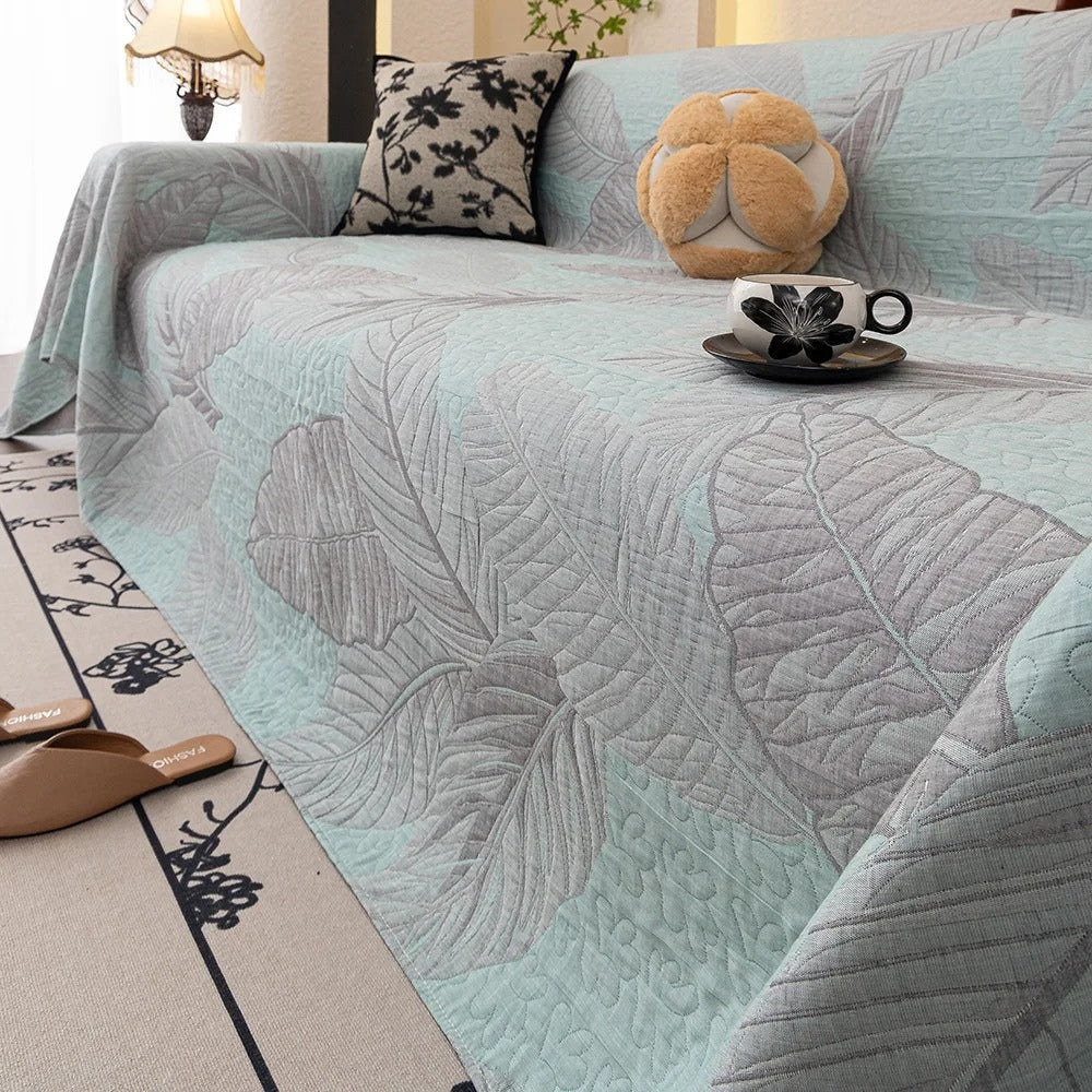 Luna Sofa Cover - Leaf Pattern, Breathable Gauze, All-Season Protection 0