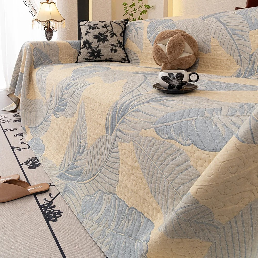 Luna Sofa Cover - Leaf Pattern, Breathable Gauze, All-Season Protection 1
