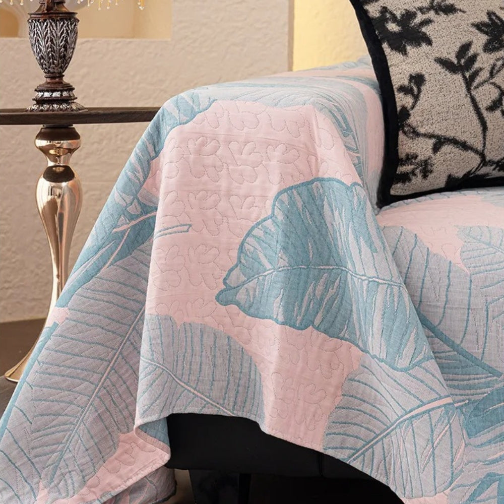 Luna Sofa Cover - Leaf Pattern, Breathable Gauze, All-Season Protection 3