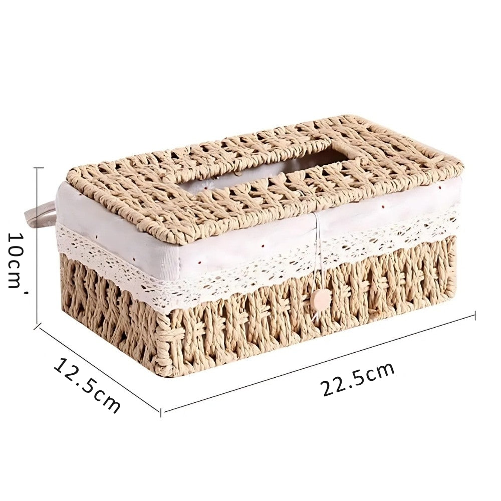 Lunor Tissue Box Cover - Handwoven Braided Paper Rope, Vintage Style 7