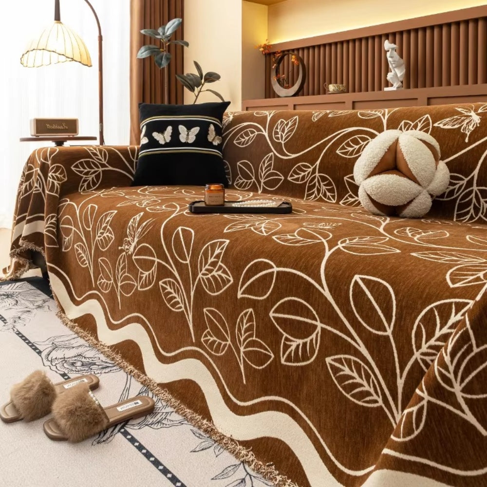 Luxe Leaf Sofa Cover - Premium Chenille, Elegant Design 2