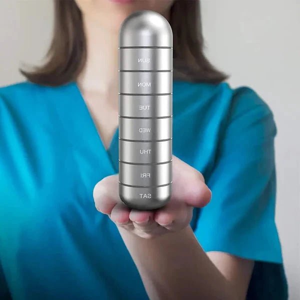Mediwell Pill Organizer - Portable Aluminum 7-Day Case for Travel 7