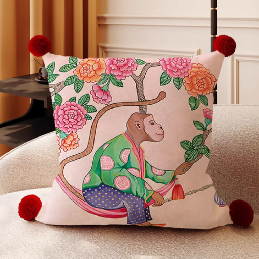 Mira Garden Cushion Cover - Reversible Microfiber with Pompom Detail 0